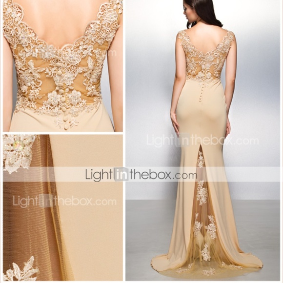 Sheer lace beaded formal evening prom wedding dress - Picture 5 of 8